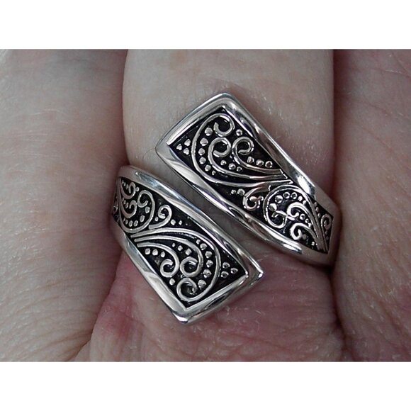 925 STERLING SILVER Unique Bali Bypass Swirl Ring - Picture 4 of 15